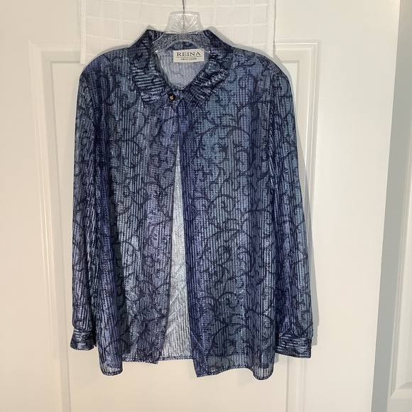 Reina New York Tops - Reina New York Ladies Open Front One Button Top Blue Size 10P